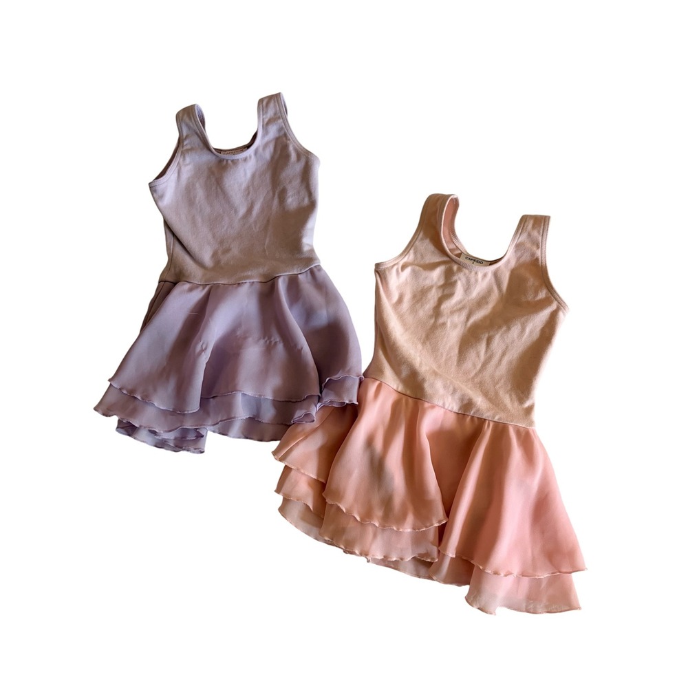 Capezio Girls Flowy Double Layer Skirt Tank Dress Ballet Leotard Set of 2 Size S